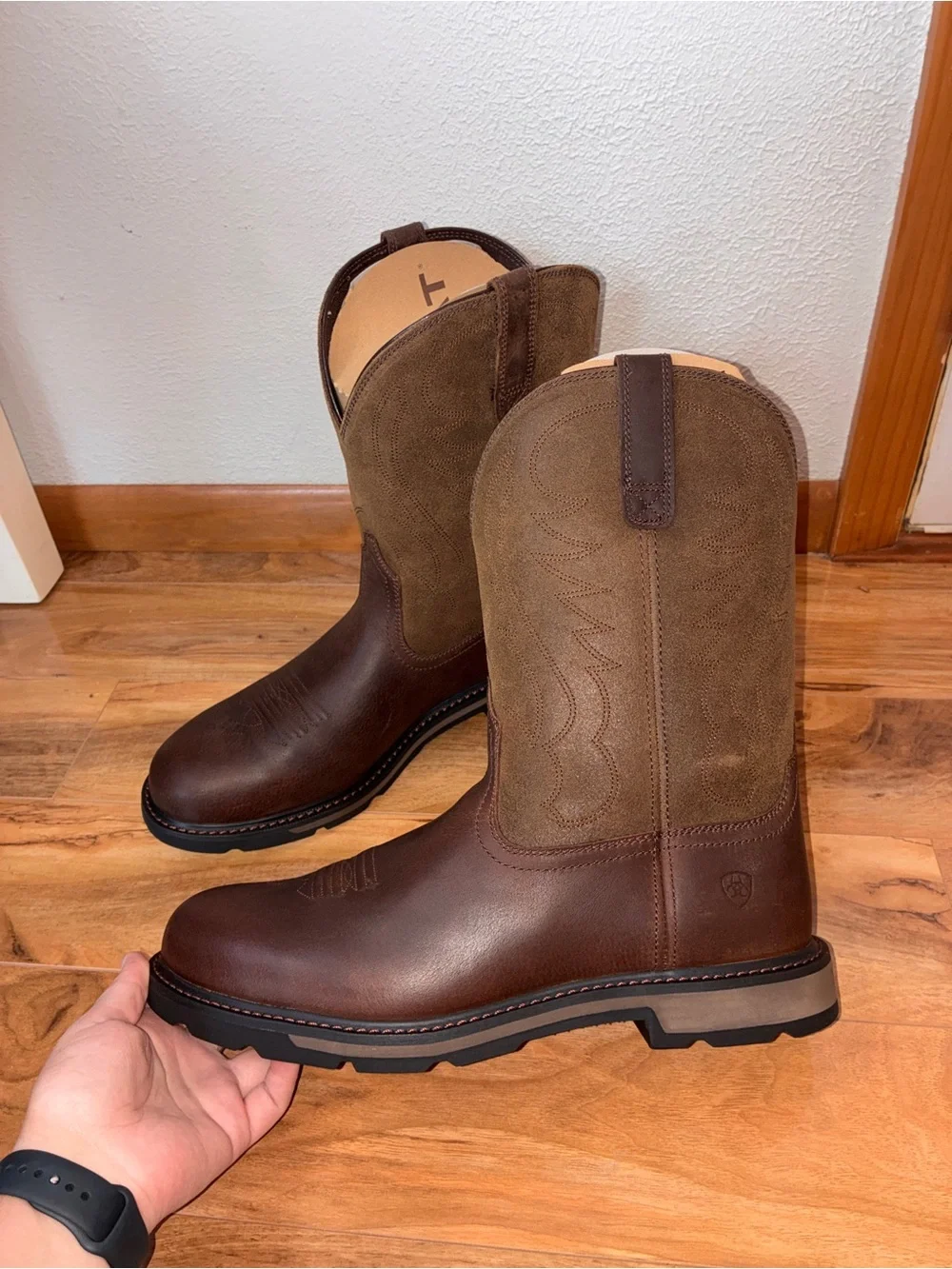Ariat Men’s Groundbreaker Pull-On Work Boots, brown - size 14 EE (wide)